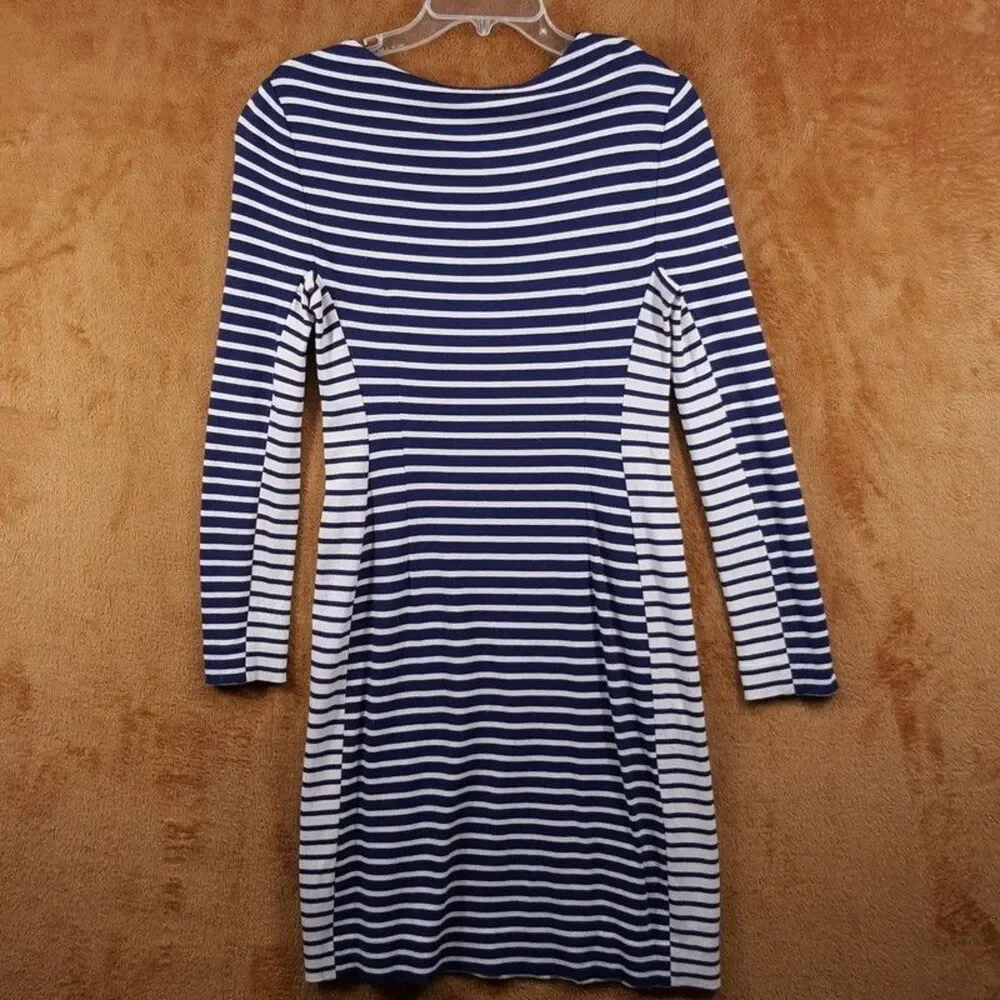 TORY BURCH Dress Womens Small Navy Stripe Pullover Stretch Sheath CALLAN